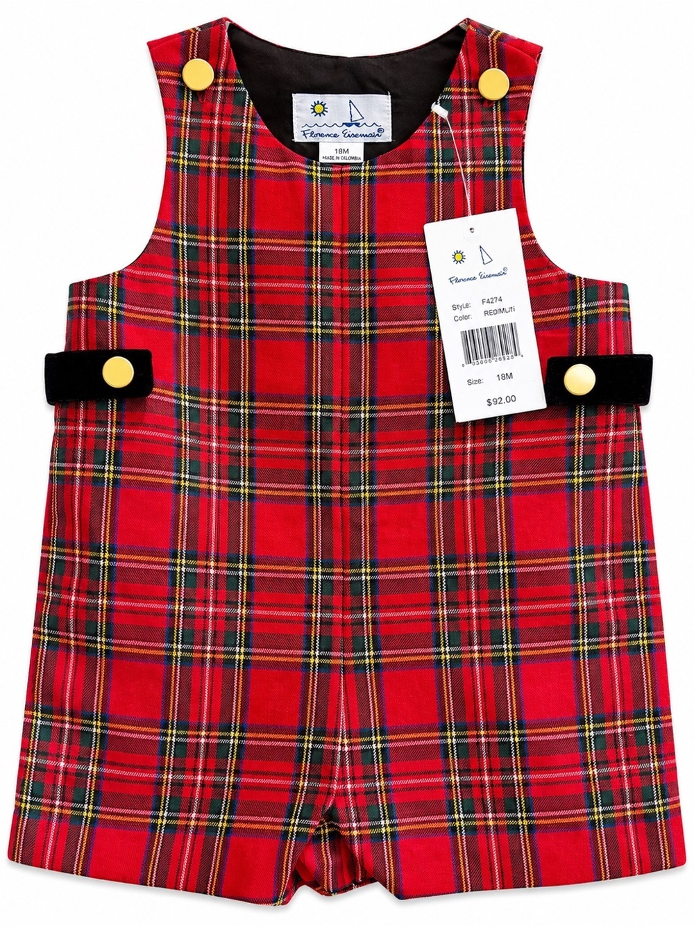 NWT Florence Eiseman Red Plaid Shortall Romper 18M Toddler Boutique Outfit